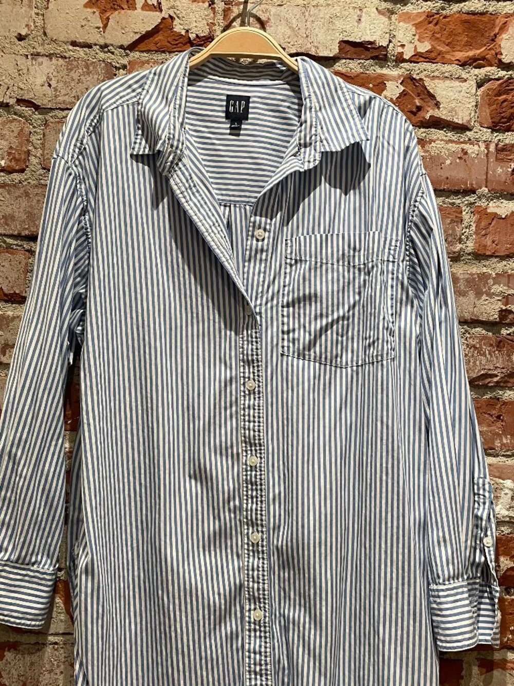 GAP blue and white menswear striped cotton tunic/long button down shirt